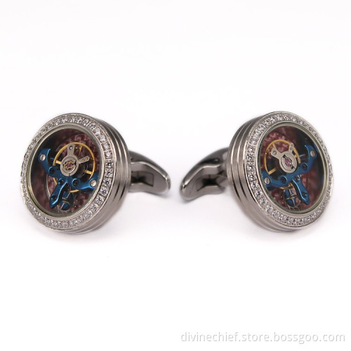 Custom Logo Metal Stainless Steel Carbon Fiber Interior Cufflinks For Men